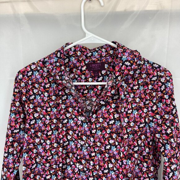 Liberty London J Crew Women 4 Floral Button Up Shirt Long Sleeve Casual Navy Top - Picture 2 of 10